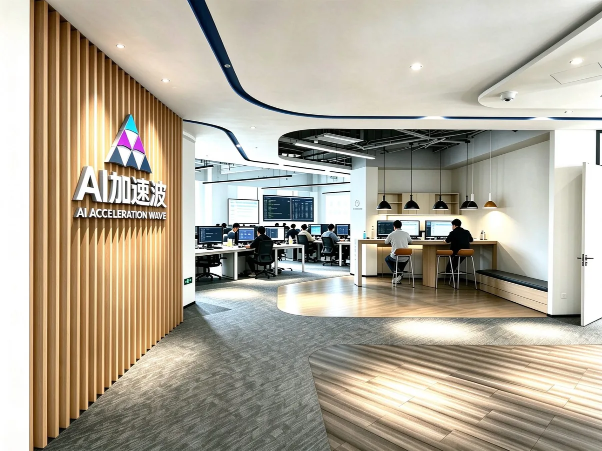 AI加速波品牌墙与教学区实景