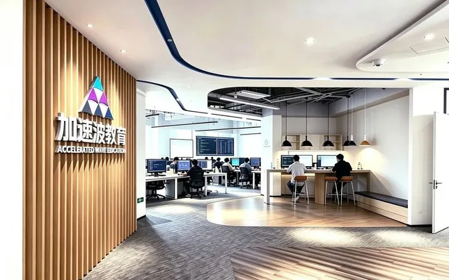 AI加速波校区前台与品牌墙实景